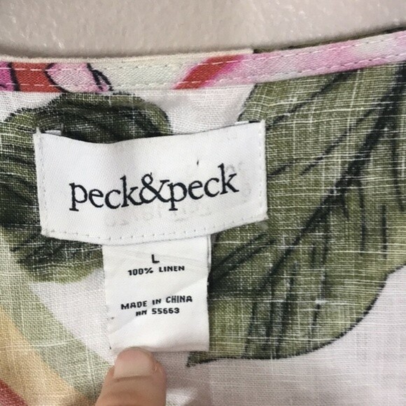 Peck & Peck Linen Floral Poncho Top Copper Beaded Neckline Kimono Sleeves large - Picture 5 of 10